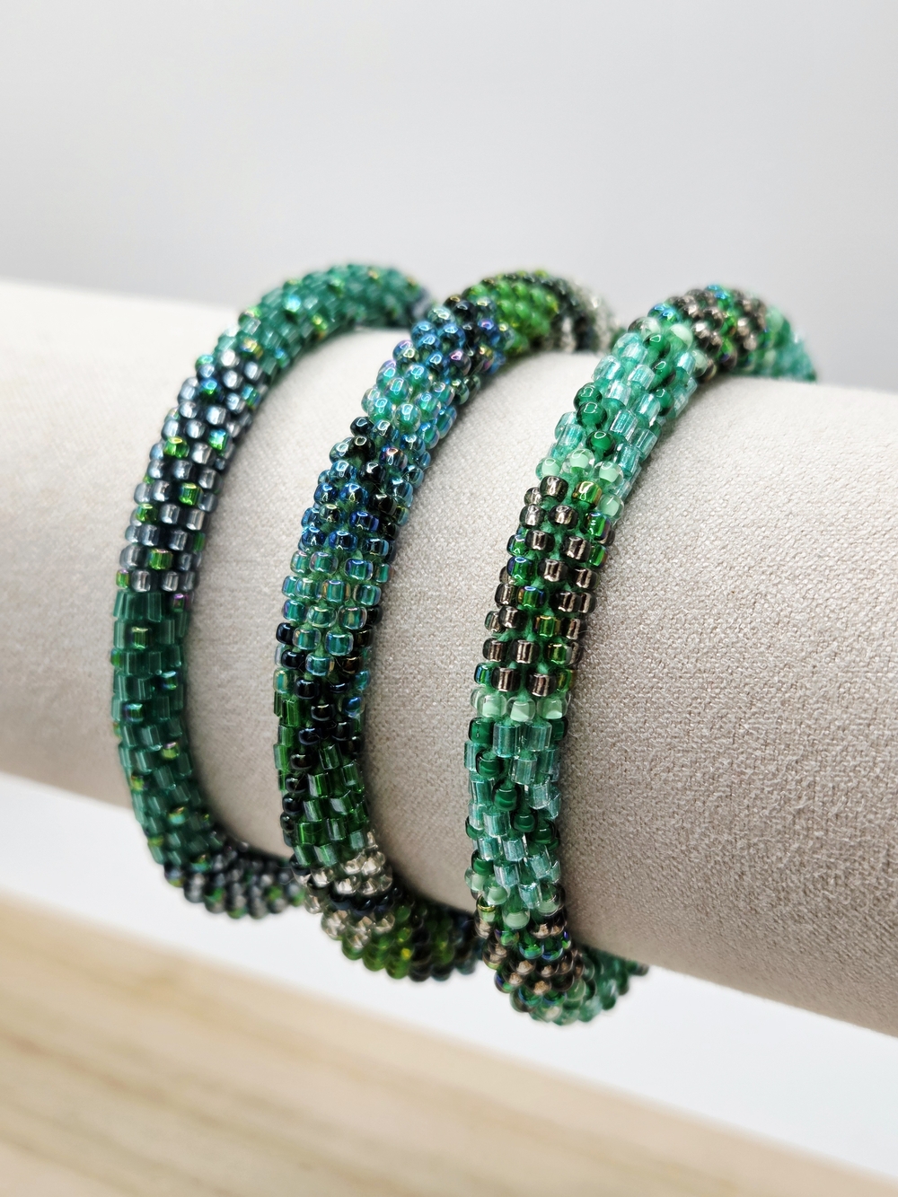 Emerald Green Beaded Bracelet Trio Set